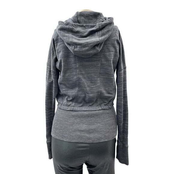Athleta Tiger Terry Zip-Up Hoodie Heathered Gray Cinch Waist Sweatshirt Women XS - Picture 2 of 13